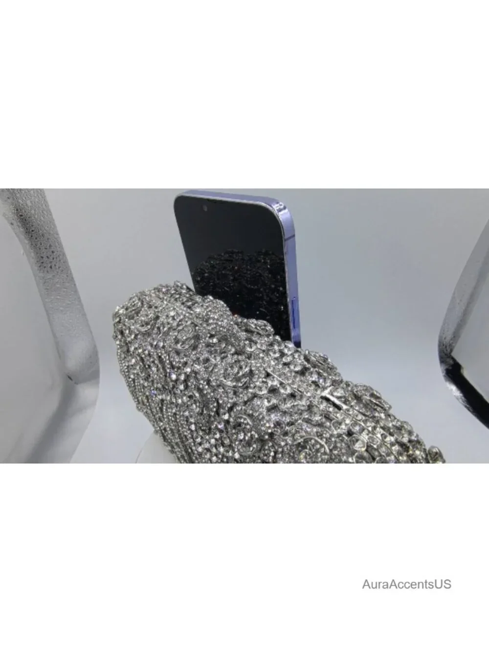 Crystal Embellished Floral Clutch Evening Bag Rhinestone Handbag with Chain